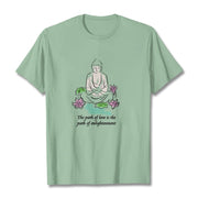 Buddha Stones Meditating Buddha Lotus Flower Leaf Pattern Cotton Tee T-shirt