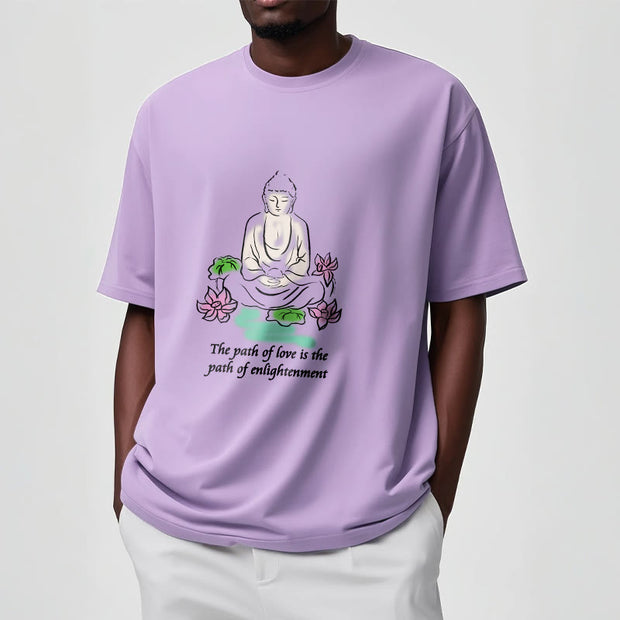 Buddha Stones Meditating Buddha Lotus Flower Leaf Pattern Cotton Tee T-shirt