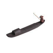 Buddha Stones Fisherman Boat Purple Clay Peace Healing Ceramic Stick Incense Burner Decoration Incense Burner BS 6