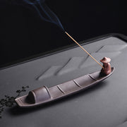 Buddha Stones Fisherman Boat Purple Clay Peace Healing Ceramic Stick Incense Burner Decoration Incense Burner BS 3