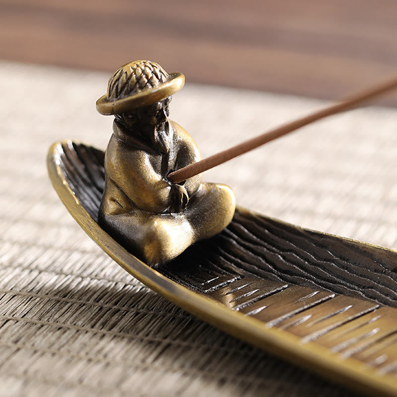 Buddha Stones Fisherman Boat Alloy Incense Stick Holder Healing