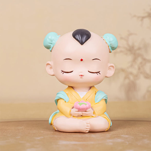 Buddha Stones Meditation Avalokitesvara Lotus Boy Girl Resin Statue Harmony Home Decoration Decorations BS Boy 4*3.1*5.3cm