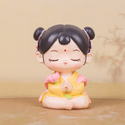 Buddha Stones Meditation Avalokitesvara Lotus Boy Girl Resin Statue Harmony Home Decoration Decorations BS Girl 4*3.1*5.3cm