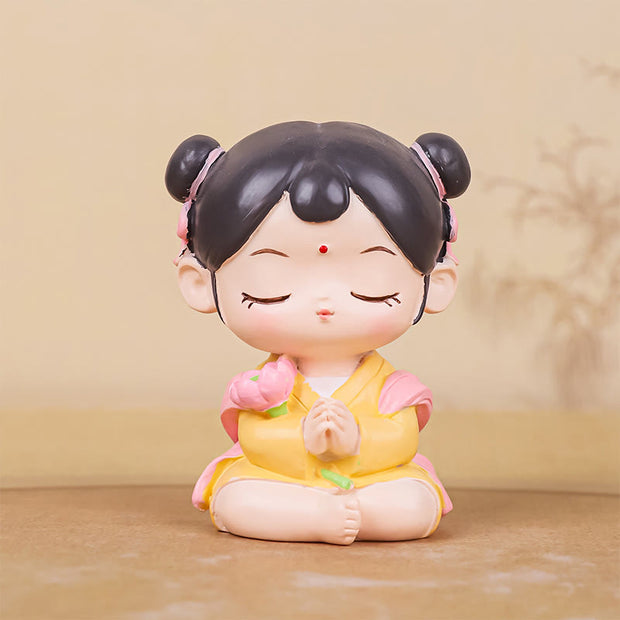 Buddha Stones Meditation Avalokitesvara Lotus Boy Girl Resin Statue Harmony Home Decoration Decorations BS Girl 4*3.1*5.3cm