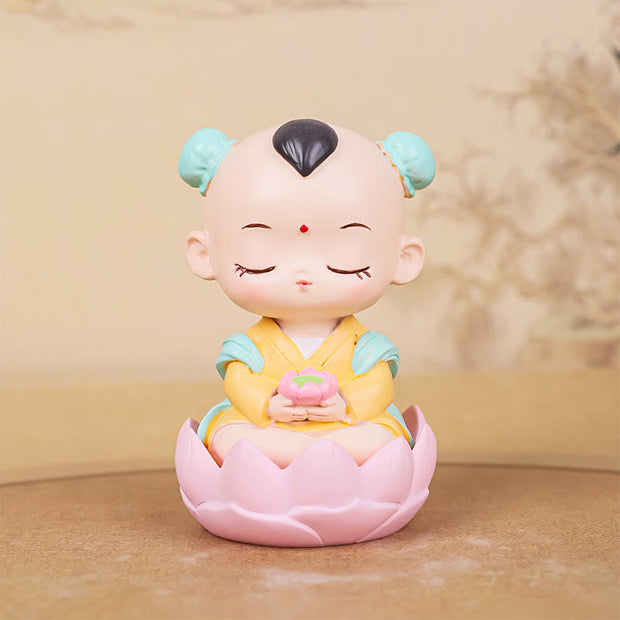 Buddha Stones Meditation Avalokitesvara Lotus Boy Girl Resin Statue Harmony Home Decoration Decorations BS Boy Lotus 4.1*4.1*6.3cm