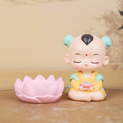 Buddha Stones Meditation Avalokitesvara Lotus Boy Girl Resin Statue Harmony Home Decoration