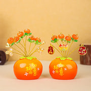 Buddha Stones Persimmon Peace and Safe Yellow Ingot Attract Wealth Resin Statue Harmony Home Decoration