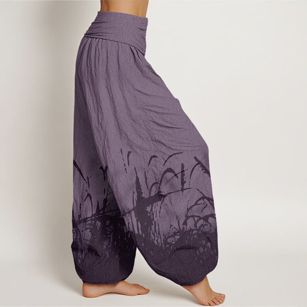 Buddha Stones Wild Grass Pattern Women's Elastic Waist Harem Pants