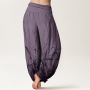 Buddha Stones Wild Grass Pattern Women's Elastic Waist Harem Pants