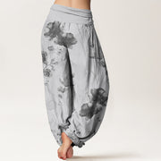 Buddha Stones Blooming Varying Flower Pattern Women's Elastic Waist Harem Pants