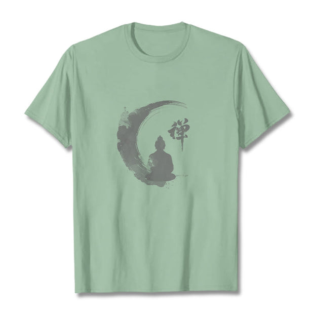 Buddha Stones Meditating Buddha Pattern Cotton Tee T-shirt T-Shirts BS Pale Green 2XL