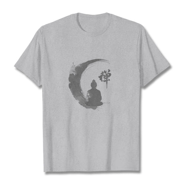 Buddha Stones Meditating Buddha Pattern Cotton Tee T-shirt T-Shirts BS Light Grey 2XL