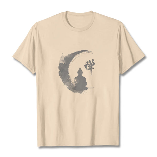 Buddha Stones Meditating Buddha Pattern Cotton Tee T-shirt T-Shirts BS Bisque 2XL