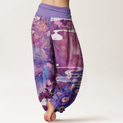 Buddha Stones Vibrant Peacock Auspicious Clouds Pattern Women's Elastic Waist Harem Pants