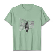 Buddha Stones Meditating Buddha Sitting In Mountains Pattern Cotton Tee T-shirt T-Shirts BS Pale Green 2XL