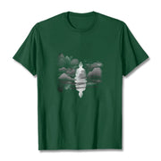 Buddha Stones Meditating Buddha Sitting In Mountains Pattern Cotton Tee T-shirt T-Shirts BS Forest Green 2XL