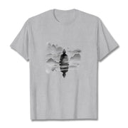 Buddha Stones Meditating Buddha Sitting In Mountains Pattern Cotton Tee T-shirt T-Shirts BS Light Grey 2XL