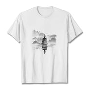 Buddha Stones Meditating Buddha Sitting In Mountains Pattern Cotton Tee T-shirt T-Shirts BS White 2XL