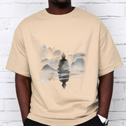 Buddha Stones Meditating Buddha Sitting In Mountains Pattern Cotton Tee T-shirt