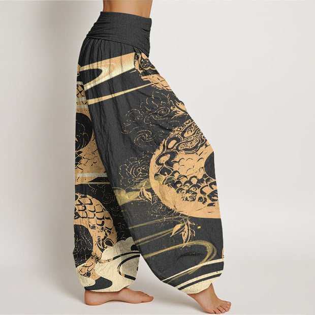 Buddha Stones Auspicious Clouds With Snake Pattern Women's Elastic Waist Harem Pants