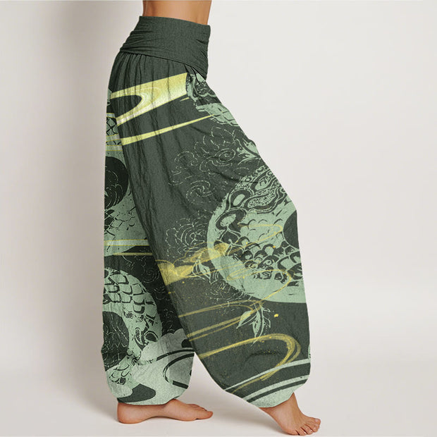 Buddha Stones Auspicious Clouds With Snake Pattern Women's Elastic Waist Harem Pants