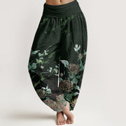 Buddha Stones Blooming Roses Pattern Women's Elastic Waist Harem Pants - DarkGreen - US22，UK/AU26，EU54 (6XL) - image 8