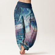 Buddha Stones Mythical Creature Pattern Women's Elastic Waist Harem Pants