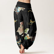 Buddha Stones Chrysanthemums Butterflies Pattern Women's Elastic Waist Harem Pants