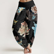 Buddha Stones Chrysanthemums Butterflies Pattern Women's Elastic Waist Harem Pants