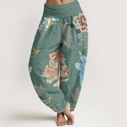 Buddha Stones Chrysanthemums Butterflies Pattern Women's Elastic Waist Harem Pants