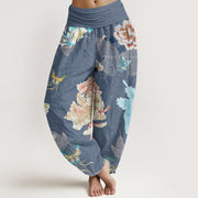 Buddha Stones Chrysanthemums Butterflies Pattern Women's Elastic Waist Harem Pants