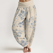 Buddha Stones Summer Bohemian Floral Pattern Women's Elastic Waist Harem Pants