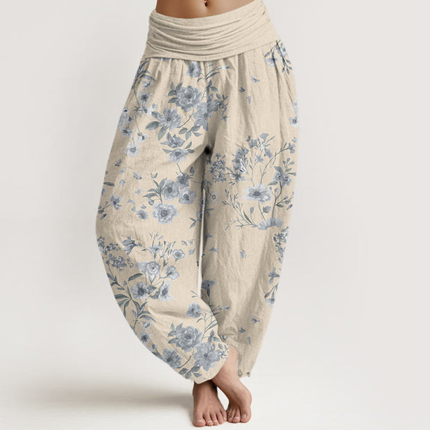 Buddha Stones Summer Bohemian Floral Pattern Women's Elastic Waist Harem Pants