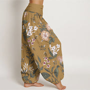 Buddha Stones Flower Plant Pattern Women's Elastic Waist Harem Pants