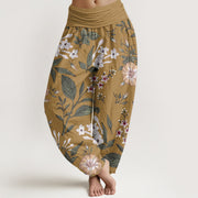 Buddha Stones Flower Plant Pattern Women's Elastic Waist Harem Pants