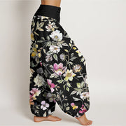 Buddha Stones Elegant Flower Design Women's Elastic Waist Harem Pants