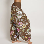 Buddha Stones Elegant Flower Design Women's Elastic Waist Harem Pants