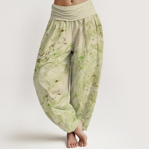 Buddha Stones Flow Wind Pattern Women's Elastic Waist Harem Pants