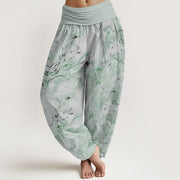 Buddha Stones Flow Wind Pattern Women's Elastic Waist Harem Pants