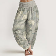 Buddha Stones Lotus Design Women's Elastic Waist Harem Pants