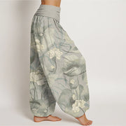 Buddha Stones Lotus Design Women's Elastic Waist Harem Pants