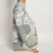 Buddha Stones Lotus Leaves Design Women's Elastic Waist Harem Pants