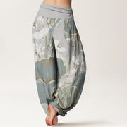 Buddha Stones Lotus Leaves Design Women's Elastic Waist Harem Pants