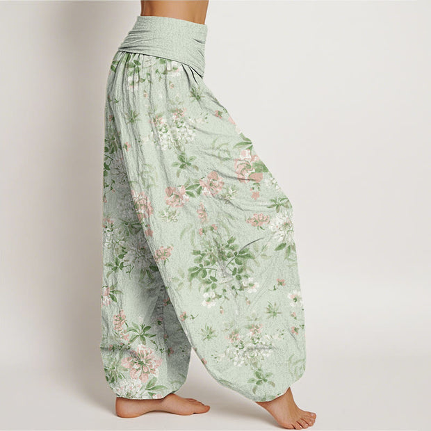 Buddha Stones Retro Flowers Women's Elastic Waist Harem Pants