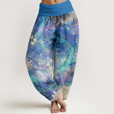 Buddha Stones Koi Fish Lotus Moon Stars Pattern Women's Elastic Waist Harem Pants - CornflowerBlue - US22，UK/AU26，EU54 (6XL) - image 1