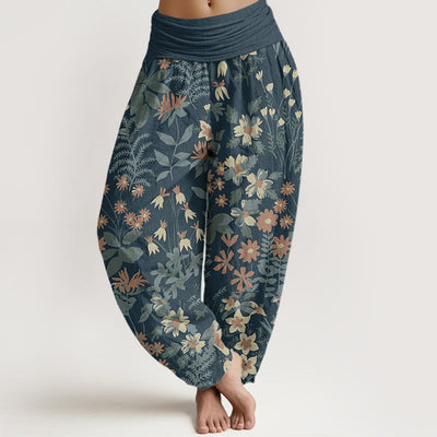 Buddha Stones Casual Daisy Flowers Leaves Design Women's Elastic Waist Harem Pants