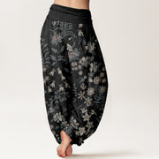 Buddha Stones Casual Daisy Flowers Leaves Design Women's Elastic Waist Harem Pants