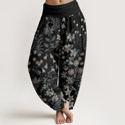 Buddha Stones Casual Daisy Flowers Leaves Design Women's Elastic Waist Harem Pants