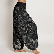 Buddha Stones Casual Daisy Flowers Leaves Design Women's Elastic Waist Harem Pants