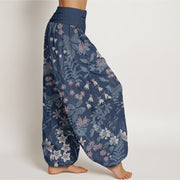 Buddha Stones Casual Daisy Flowers Leaves Design Women's Elastic Waist Harem Pants